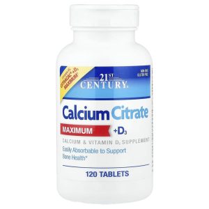 Calcium Citrate Maximum + D3, 120 Tablets, 21st Century
