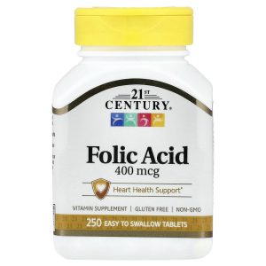 21st Century Folic Acid 400 mcg, 250 Easy-to-Swallow Tablets