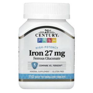 Iron 27 mg, 110 Easy-to-Swallow Tablets, 21st Century High Potency