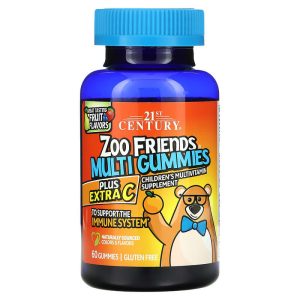 Zoo Friends Multi Gummies Plus Extra C, Great Tasting Fruit, 60 Gummies, 21st Century