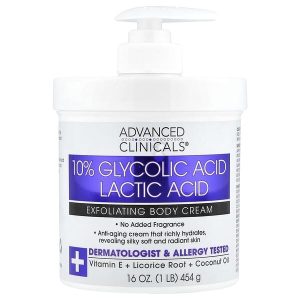 10% Glycolic Acid + Lactic Acid Exfoliating Body Cream, 16 oz (454 g), Advanced Clinicals