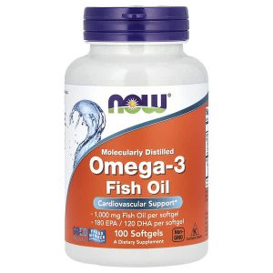 Ang produktong Omega-3 Fish Oil, 1,000 mg (180 EPA/120 DHA), 100 Softgels, Now Foods