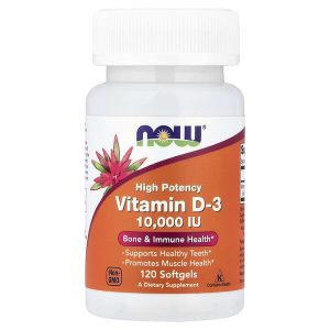 Vitamin D-3 10,000 IU, 120 Softgels, Now Foods