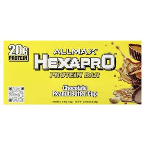 Hexapro Protein Bar Chocolate Peanut Butter Cup, 12 Bars 1.9 oz (54 g Each), ALLMAX