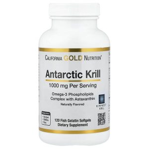 Antarctic Krill Oil Omega-3 Phospholipids Complex with Astaxanthin, Natural Strawberry and Lemon, 120 Fish Gelatin Softgels, California Gold Nutrition