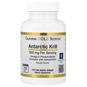 Antarctic Krill Oil Omega-3 Phospholipids Complex with Astaxanthin, Natural Strawberry and Lemon, 500 mg, 120 Fish Gelatin Softgels, California Gold Nutrition