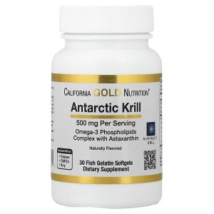 Antarctic Krill Oil Omega-3 Phospholipids Complex with EPA, DHA, and Astaxanthin, Natural Strawberry and Lemon, 500 mg, 30 Fish Gelatin Softgels, California Gold Nutrition