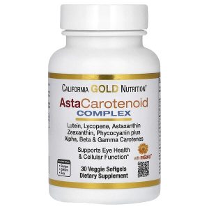 AstaCarotenoid Complex with Lutein, Lycopene, Astaxanthin and Vitamin A, 30 Veggie Softgels, California Gold Nutrition