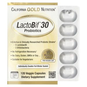 LactoBif 30 Probiotics, 30 Billion CFU, 120 Veggie Capsules, California Gold Nutrition