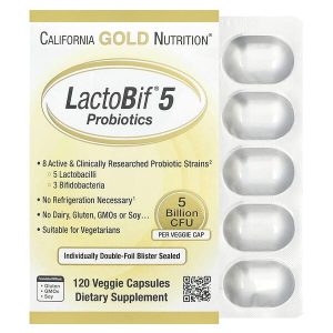 LactoBif 5 Probiotics, 5 Billion CFU, 120 Veggie Capsules, California Gold Nutrition