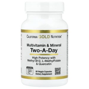 Multivitamin and Mineral with Methyl B12, Vitamin C, L-Methylfolate and Quercetin, Two-a-Day, 60 Veggie Capsules, California Gold Nutrition