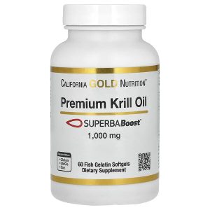 Premium Krill Oil with SuperbaBoost, 1,000 mg, 60 Fish Gelatin Softgels, California Gold Nutrition