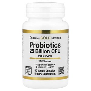 Probiotics with Lactobacillus acidophilus, Bifidobacterium lactis, Lactobacillus plantarum and Lactobacillus casei, 10 Strain Blend, 25 Billion CFU, 60 Veggie Capsules, California Gold Nutrition
