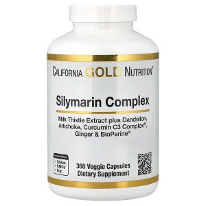 Silymarin Complex with Milk Thistle Extract Plus Dandelion, Artichoke, Ginger, and BioPerine, 360 Veggie Capsules, California Gold Nutrition