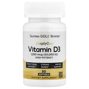 SimplyOne Vitamin D3 1,250 mcg (50,000 IU), 50 Softgels, California Gold Nutrition