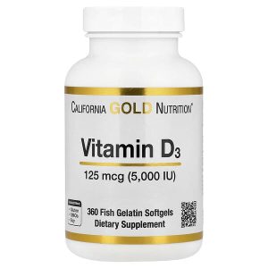 Vitamin D3 125 mcg (5,000 IU), 360 Fish Gelatin Softgels, California Gold Nutrition
