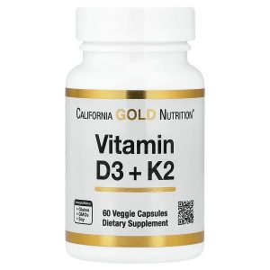 Vitamin D3 25 mcg (1,000 IU), Vitamin K2 40 mcg, 60 Veggie Capsules, California Gold Nutrition