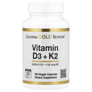 Vitamin D3 K2 as MK-7, 180 Veggie Capsules, California Gold Nutrition