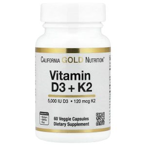 Vitamin D3 K2 as MK-7, 60 Veggie Capsules, California Gold Nutrition