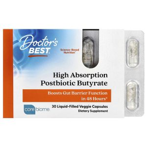High Absorption Postbiotic Butyrate, 300 mg per Capsule, 30 Liquid-Filled Veggie Capsules, Doctor's Best