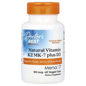 Vitamin K2 MK-7 Plus D3, 180 mcg, 60 Veggie Caps, Doctor's Best