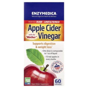 Apple Cider Vinegar with The Mother, 355 mg per Capsule, 60 Capsules, Enzymedica