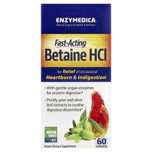 Enzymedica Fast-Acting Betaine HCl, 60 Capsules