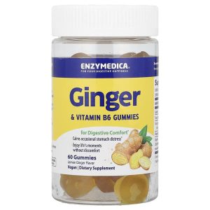 Ginger Vitamin B6 12.5 mg, 60 Gummies, Lemon Ginger, Enzymedica