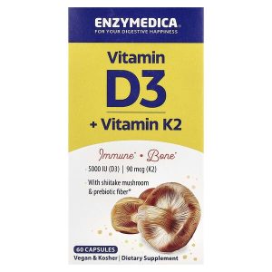 Vitamin D3 & Vitamin K2, 60 Capsules, Enzymedica