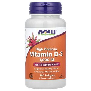 Vitamin D-3 1,000 IU, 180 Softgels, Now Foods