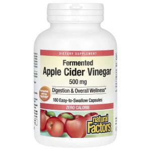 Fermented Apple Cider Vinegar 500 mg, 180 Easy to Swallow Capsules, Natural Factors